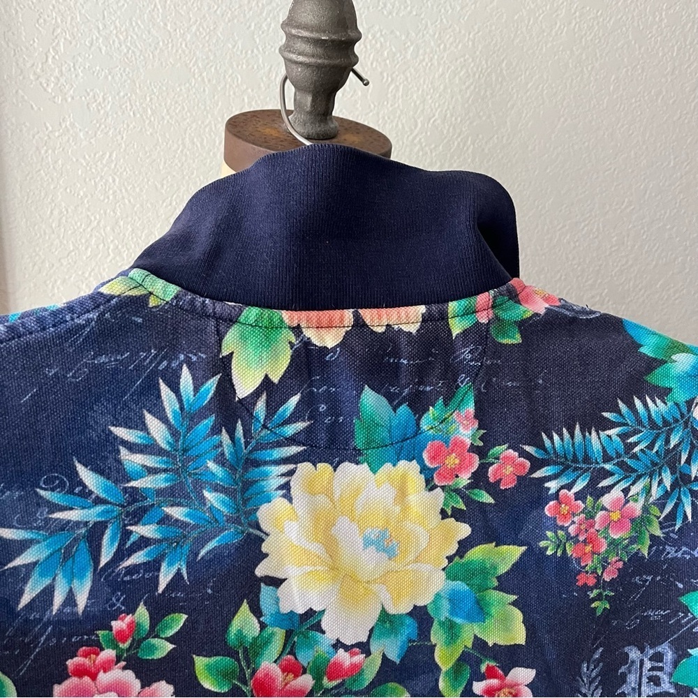 POLO RALPH LAUREN sz M Classic Fit Navy Blue Mesh Polo Shirt Floral Print - Picture 9 of 11